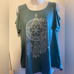 Warehouse Teal Mandala Short Sleeve Top